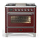 ILVE Majestic III 36-inch Dual Fuel Range with 6 Natural Gas Burner, Griddle and Triple Glass Door Electric Oven in Burgundy with Chrome Trim (UM36FNR3BUC)