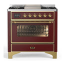 ILVE Majestic III 36-inch Dual Fuel Range with 6 Natural Gas Burner, Griddle and Triple Glass Door Electric Oven in Burgundy with Brass Trim (UM36FNR3BUG)