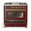 ILVE Majestic III 36-inch Dual Fuel Range with 6 Natural Gas Burner, Griddle and Triple Glass Door Electric Oven in Burgundy with Brass Trim (UM36FNR3BUG)