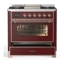 ILVE Majestic III 36-inch Dual Fuel Range with 6 Natural Gas Burner, Griddle and Triple Glass Door Electric Oven in Burgundy with Copper Trim (UM36FNR3BUP)