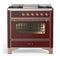 ILVE Majestic III 36-inch Dual Fuel Range with 6 Natural Gas Burner, Griddle and Triple Glass Door Electric Oven in Burgundy with Copper Trim (UM36FNR3BUP)
