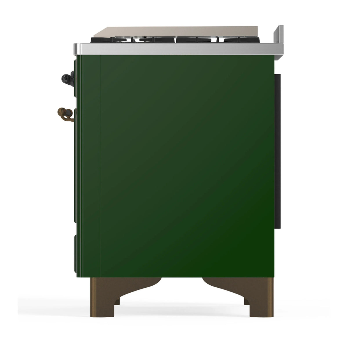 Emerald green ILVE dual fuel range with stainless trim and black top controls