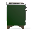 ILVE Majestic III 36-inch Dual Fuel Range with 5 Liquid Propane Burner, Griddle and Triple Glass Door Electric Oven in Emerald Green with Burnished Trim (UM36FNR3EGBLP)