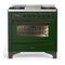 ILVE Majestic III 36-inch Dual Fuel Range with 6 Natural Gas Burner, Griddle and Triple Glass Door Electric Oven in Emerald Green with Burnished Trim (UM36FNR3EGB)