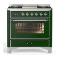 ILVE Majestic III 36-inch Dual Fuel Range with 6 Natural Gas Burner, Griddle and Triple Glass Door Electric Oven in Emerald Green with Chrome Trim (UM36FNR3EGC)