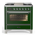 ILVE Majestic III 36-inch Dual Fuel Range with 6 Natural Gas Burner, Griddle and Triple Glass Door Electric Oven in Emerald Green with Chrome Trim (UM36FNR3EGC)