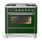 ILVE Majestic III 36-inch Dual Fuel Range with 6 Natural Gas Burner, Griddle and Triple Glass Door Electric Oven in Emerald Green with Chrome Trim (UM36FNR3EGC)