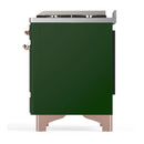 ILVE Majestic III 36-inch Dual Fuel Range with 5 Liquid Propane Burner, Griddle and Triple Glass Door Electric Oven in Emerald Green with Copper Trim (UM36FNR3EGPLP)
