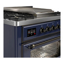 ILVE Majestic III 36-inch Dual Fuel Range with 6 Natural Gas Burner, Griddle and Triple Glass Door Electric Oven in Midnight Blue with Burnished Trim (UM36FNR3MBB)