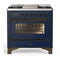 ILVE Majestic III 36-inch Dual Fuel Range with 6 Natural Gas Burner, Griddle and Triple Glass Door Electric Oven in Midnight Blue with Burnished Trim (UM36FNR3MBB)