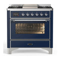 ILVE Majestic III 36-inch Dual Fuel Range with 6 Natural Gas Burner, Griddle and Triple Glass Door Electric Oven in Midnight Blue with Chrome Trim (UM36FNR3MBC)