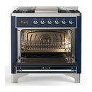 ILVE Majestic III 36-inch Dual Fuel Range with 6 Natural Gas Burner, Griddle and Triple Glass Door Electric Oven in Midnight Blue with Chrome Trim (UM36FNR3MBC)