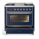 ILVE Majestic III 36-inch Dual Fuel Range with 5 Liquid Propane Burner, Griddle and Triple Glass Door Electric Oven in Midnight Blue with Chrome Trim (UM36FNR3MBCLP)