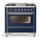 ILVE Majestic III 36-inch Dual Fuel Range with 6 Natural Gas Burner, Griddle and Triple Glass Door Electric Oven in Midnight Blue with Chrome Trim (UM36FNR3MBC)