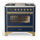 ILVE Majestic III 36-inch Dual Fuel Range with 6 Natural Gas Burner, Griddle and Triple Glass Door Electric Oven in Blue Grey with Brass Trim (UM36FNR3MBG)