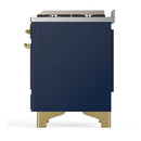 ILVE Majestic III 36-inch Dual Fuel Range with 6 Natural Gas Burner, Griddle and Triple Glass Door Electric Oven in Blue Grey with Brass Trim (UM36FNR3MBG)