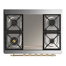 ILVE Majestic III 36-inch Dual Fuel Range with 6 Natural Gas Burner, Griddle and Triple Glass Door Electric Oven in Blue Grey with Brass Trim (UM36FNR3MBG)