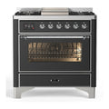 ILVE Majestic III 36-inch Dual Fuel Range with 6 Natural Gas Burner, Griddle and Triple Glass Door Electric Oven in Graphite Matte with Chrome Trim (UM36FNR3MGC)