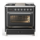 ILVE Majestic III 36-inch Dual Fuel Range with 5 Liquid Propane Burner, Griddle and Triple Glass Door Electric Oven in Graphite Matte with Chrome Trim (UM36FNR3MGCLP)