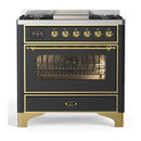 ILVE Majestic III 36-inch Dual Fuel Range with 6 Natural Gas Burner, Griddle and Triple Glass Door Electric Oven in Graphite Matte with Brass Trim (UM36FNR3MGG)