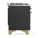 ILVE Majestic III 36-inch Dual Fuel Range with 6 Natural Gas Burner, Griddle and Triple Glass Door Electric Oven in Graphite Matte with Brass Trim (UM36FNR3MGG)