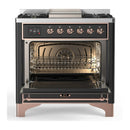 ILVE Majestic III 36-inch Dual Fuel Range with 6 Natural Gas Burner, Griddle and Triple Glass Door Electric Oven in Graphite Matte with Copper Trim (UM36FNR3MGP)