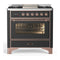 ILVE Majestic III 36-inch Dual Fuel Range with 6 Natural Gas Burner, Griddle and Triple Glass Door Electric Oven in Graphite Matte with Copper Trim (UM36FNR3MGP)