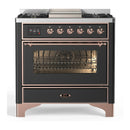 ILVE Majestic III 36-inch Dual Fuel Range with 5 Liquid Propane Burner, Griddle and Triple Glass Door Electric Oven in Graphite Matte with Copper Trim (UM36FNR3MGPLP)