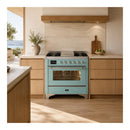 ILVE Majestic III 36-Inch Dual Fuel Range with 6 Black Brass Burners and Griddle, Dual Function Burner up to 25,000 BTU, Triple Glass, Mediterranean Mint, Chrome (UM36FNR3MMC)
