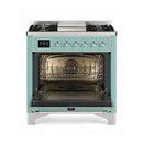 ILVE Majestic III 36-Inch Dual Fuel Range with 6 Black Brass Burners and Griddle, Dual Function Burner up to 25,000 BTU, Triple Glass, Mediterranean Mint, Chrome (UM36FNR3MMC)