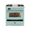 ILVE Majestic III 36-Inch Dual Fuel Range with 6 Black Brass Burners and Griddle, Dual Function Burner up to 25,000 BTU, Triple Glass, Mediterranean Mint, Chrome (UM36FNR3MMC)
