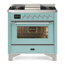 ILVE Majestic III 36-Inch Dual Fuel Range with 6 Black Brass Burners and Griddle, Dual Function Burner up to 25,000 BTU, Triple Glass, Mediterranean Mint, Chrome (UM36FNR3MMC)