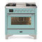 ILVE Majestic III 36-Inch Dual Fuel Range with 6 Black Brass Burners and Griddle, Dual Function Burner up to 25,000 BTU, Triple Glass, Mediterranean Mint, Chrome (UM36FNR3MMC)