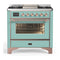 ILVE Majestic III 36-inch Dual Fuel Range with 6 Natural Gas Burner, Griddle and Triple Glass Door Electric Oven in Mediterranean Mint with Copper Trim (UM36FNR3MMP)