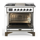 ILVE Majestic III 36-inch Dual Fuel Range with 5 Liquid Propane Burner, Griddle and Triple Glass Door Electric Oven in RAL with Burnished Trim (UM36FNR3RABLP)
