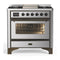 ILVE Majestic III 36-inch Dual Fuel Range with 6 Natural Gas Burner, Griddle and Triple Glass Door Electric Oven in Stainless Steel with Burnished Trim (UM36FNR3SSB)