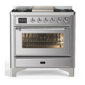 ILVE Majestic III 36-inch Dual Fuel Range with 6 Natural Gas Burner, Griddle and Triple Glass Door Electric Oven in Stainless Steel with Chrome Trim (UM36FNR3SSC)
