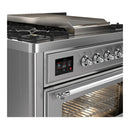 ILVE Majestic III 36-inch Dual Fuel Range with 6 Natural Gas Burner, Griddle and Triple Glass Door Electric Oven in Stainless Steel with Chrome Trim (UM36FNR3SSC)