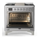 ILVE Majestic III 36-inch Dual Fuel Range with 6 Natural Gas Burner, Griddle and Triple Glass Door Electric Oven in Stainless Steel with Chrome Trim (UM36FNR3SSC)