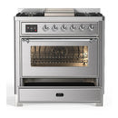 ILVE Majestic III 36-inch Dual Fuel Range with 5 Liquid Propane Burner, Griddle and Triple Glass Door Electric Oven in Stainless Steel with Chrome Trim (UM36FNR3SSCLP)