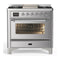 ILVE Majestic III 36-inch Dual Fuel Range with 6 Natural Gas Burner, Griddle and Triple Glass Door Electric Oven in Stainless Steel with Chrome Trim (UM36FNR3SSC)