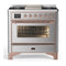 ILVE Majestic III 36-inch Dual Fuel Range with 6 Natural Gas Burner, Griddle and Triple Glass Door Electric Oven in Stainless Steel with Copper Trim (UM36FNR3SSP)