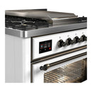 ILVE Majestic III 36-inch Dual Fuel Range with 6 Natural Gas Burner, Griddle and Triple Glass Door Electric Oven in White with Burnished Trim (UM36FNR3WHB)