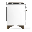 ILVE Majestic III 36-inch Dual Fuel Range with 6 Natural Gas Burner, Griddle and Triple Glass Door Electric Oven in White with Burnished Trim (UM36FNR3WHB)