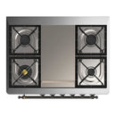 ILVE Majestic III 36-inch Dual Fuel Range with 6 Natural Gas Burner, Griddle and Triple Glass Door Electric Oven in White with Burnished Trim (UM36FNR3WHB)
