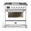 ILVE Majestic III 36-inch Dual Fuel Range with 6 Natural Gas Burner, Griddle and Triple Glass Door Electric Oven in White with Chrome Trim (UM36FNR3WHC)