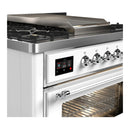 ILVE Majestic III 36-inch Dual Fuel Range with 5 Liquid Propane Burner, Griddle and Triple Glass Door Electric Oven in White with Chrome Trim (UM36FNR3WHCLP)