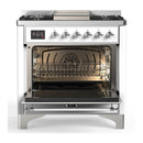 ILVE Majestic III 36-inch Dual Fuel Range with 5 Liquid Propane Burner, Griddle and Triple Glass Door Electric Oven in White with Chrome Trim (UM36FNR3WHCLP)