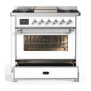ILVE Majestic III 36-inch Dual Fuel Range with 5 Liquid Propane Burner, Griddle and Triple Glass Door Electric Oven in White with Chrome Trim (UM36FNR3WHCLP)