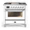 ILVE Majestic III 36-inch Dual Fuel Range with 6 Natural Gas Burner, Griddle and Triple Glass Door Electric Oven in White with Chrome Trim (UM36FNR3WHC)